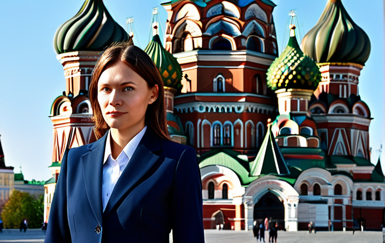 **

"A professional businesswoman in a modest, dark blue business suit, standing confidently in front of the iconic Saint Basil's Cathedral in Moscow, fully clothed, appropriate attire, safe for work, perfect anatomy, natural proportions, professional photography, high quality, daytime, clear sky."

**