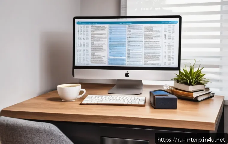 통역사 시험에서 자주 나오는 주제 - A professional translator's study scene in a modern home office, showing a diverse collection of leg...