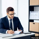 Home 20 국제통역사 연봉 인상 협상법 - A professional translator in a modern office environment, confidently preparing for a negotiation me...