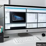 Home 18 국제통역사 자기 개발 - A modern professional translator working at a sleek, organized home office desk with multiple monito...