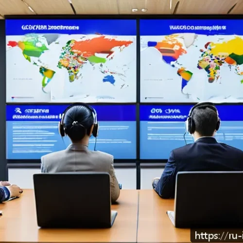 Home 17 국제통역사 업무 사례 - A professional conference scene showing a diverse group of international businesspeople engaged in a...